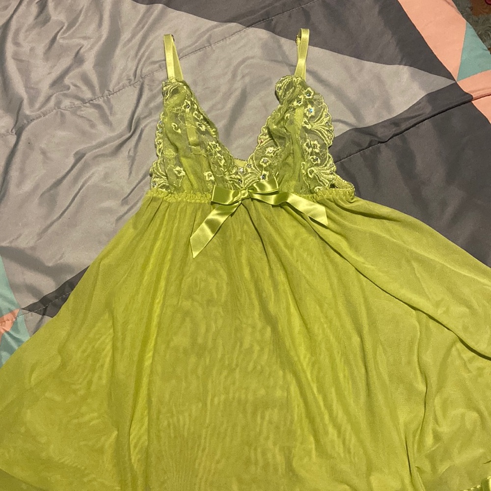 Lime green lace mesh and silk sexy Lingerie nightgown